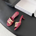 CC 2026 Heeled Sandal Beige Burgundy Lambskin 675858