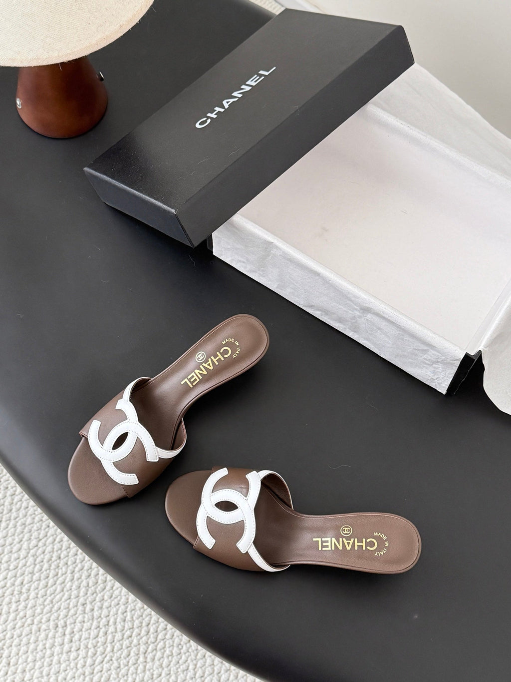 CC 2026 Heeled Sandal White Brown Lambskin 675861