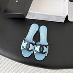 CC 2026 Flat Sandal Black Blue Lambskin 675866