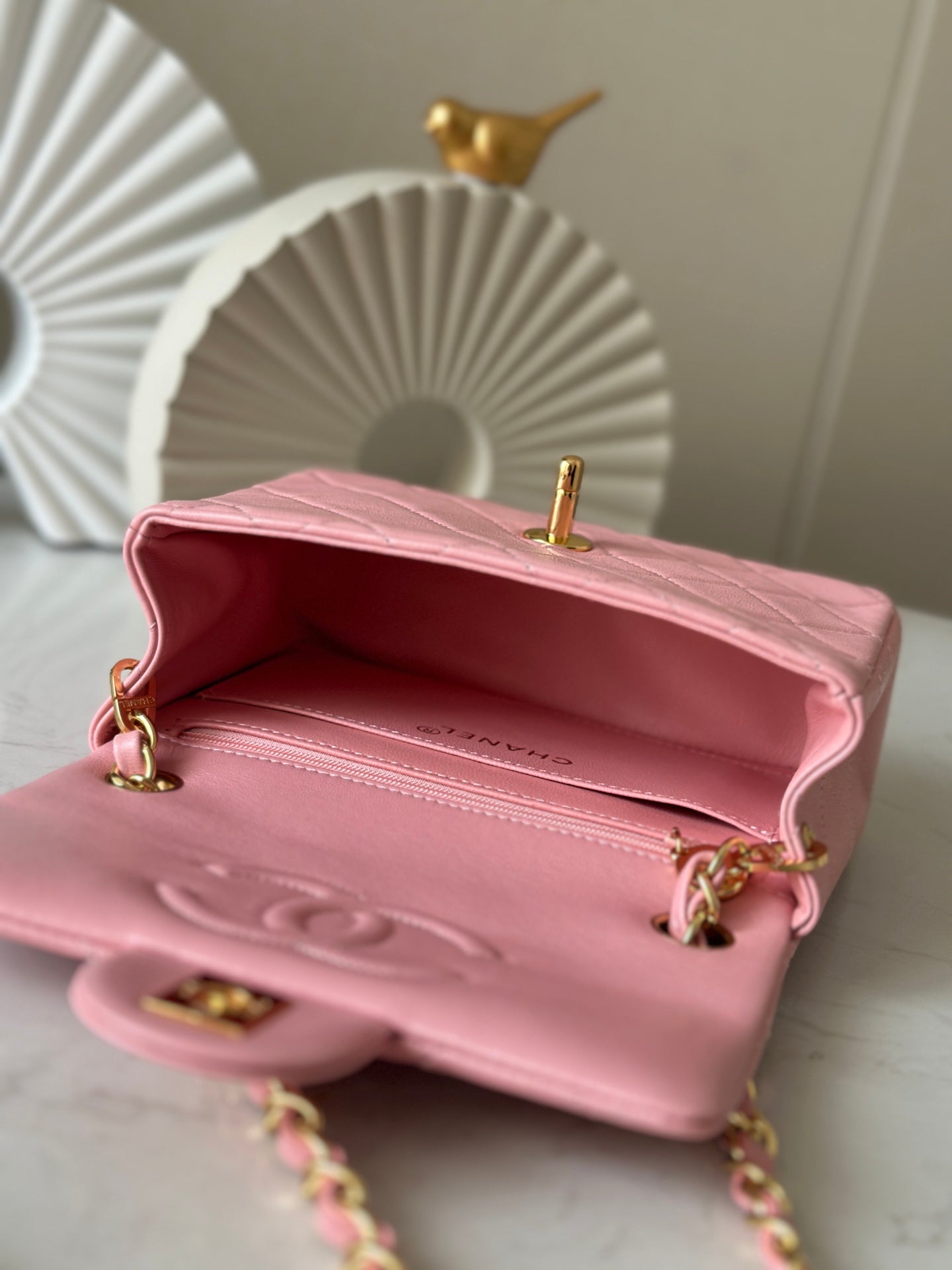 CC Mini Classic Handbag Pink Lambskin GHW