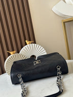 CC Double-Pocket Messenger Bag Black Lambskin Quilted