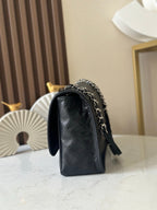 CC Double-Pocket Messenger Bag Black Lambskin Quilted