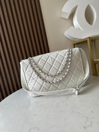 CC Messenger Weekender Flap Tote Bag White Caviar SHW