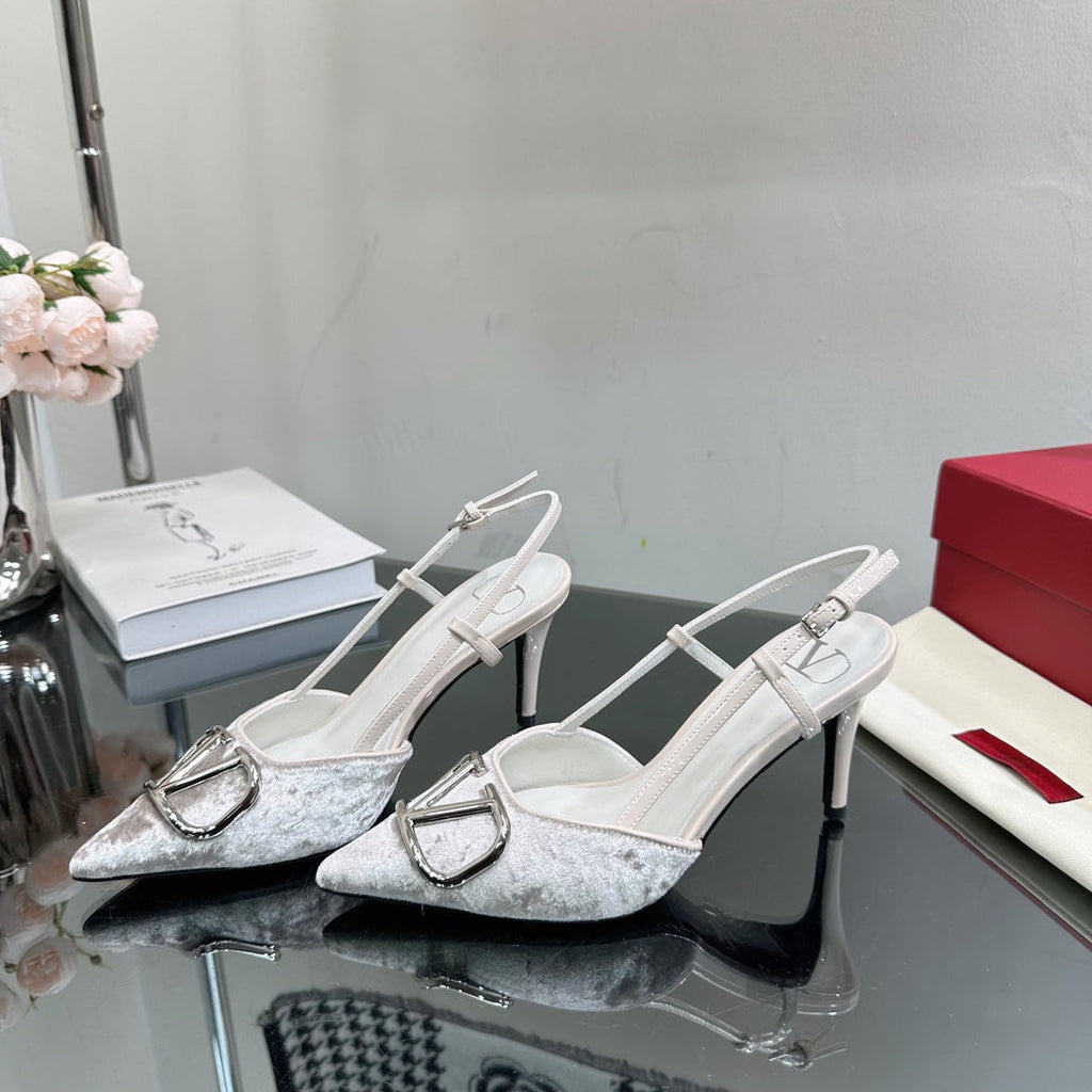 Vlogo Signature Slingback White Calfskin and Velvet