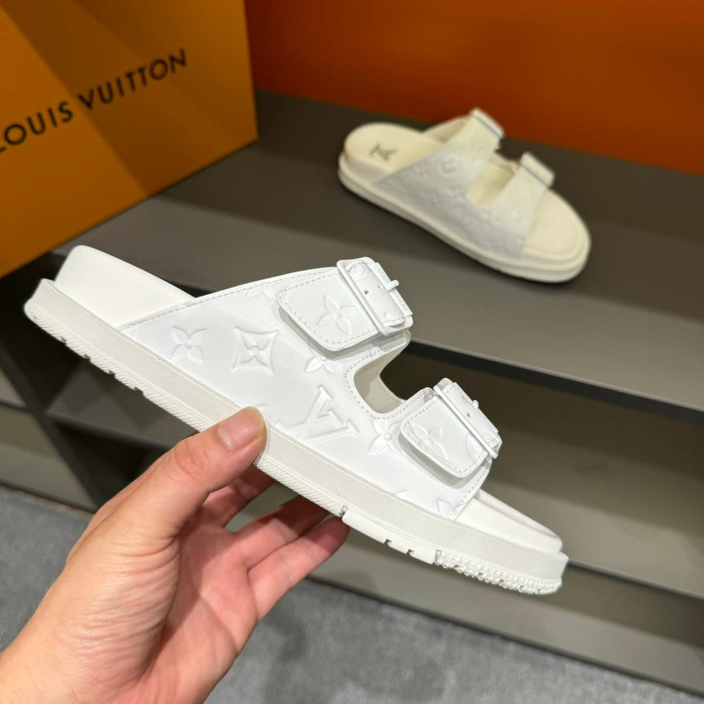 LV DAD SANDAL WHITE EMBOSSED CALFSKIN