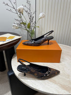 HIGH SLINGBACKS 5 CM IN CHOCOLATE BROWN MONOGRAM CALFSKIN