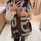 FF 185 CM SCARF IN CAMEL BROWN MIX GREY CASHMERE AND WOOL