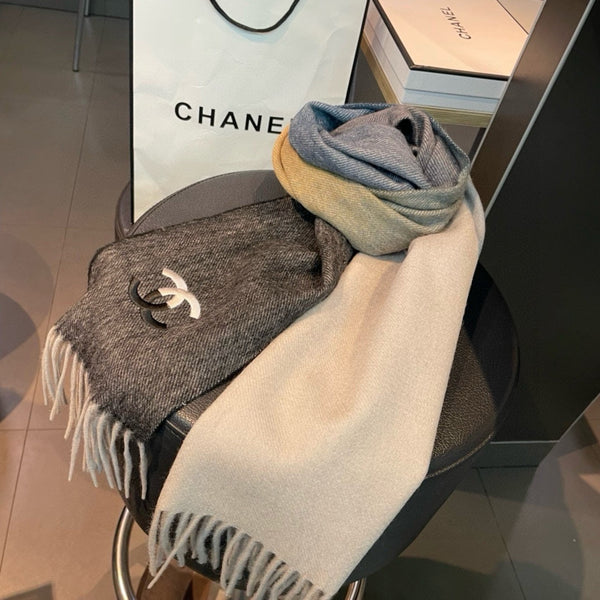CC Scarf 180 CM In Black Blue Mix White Yellow Cashmere 387917