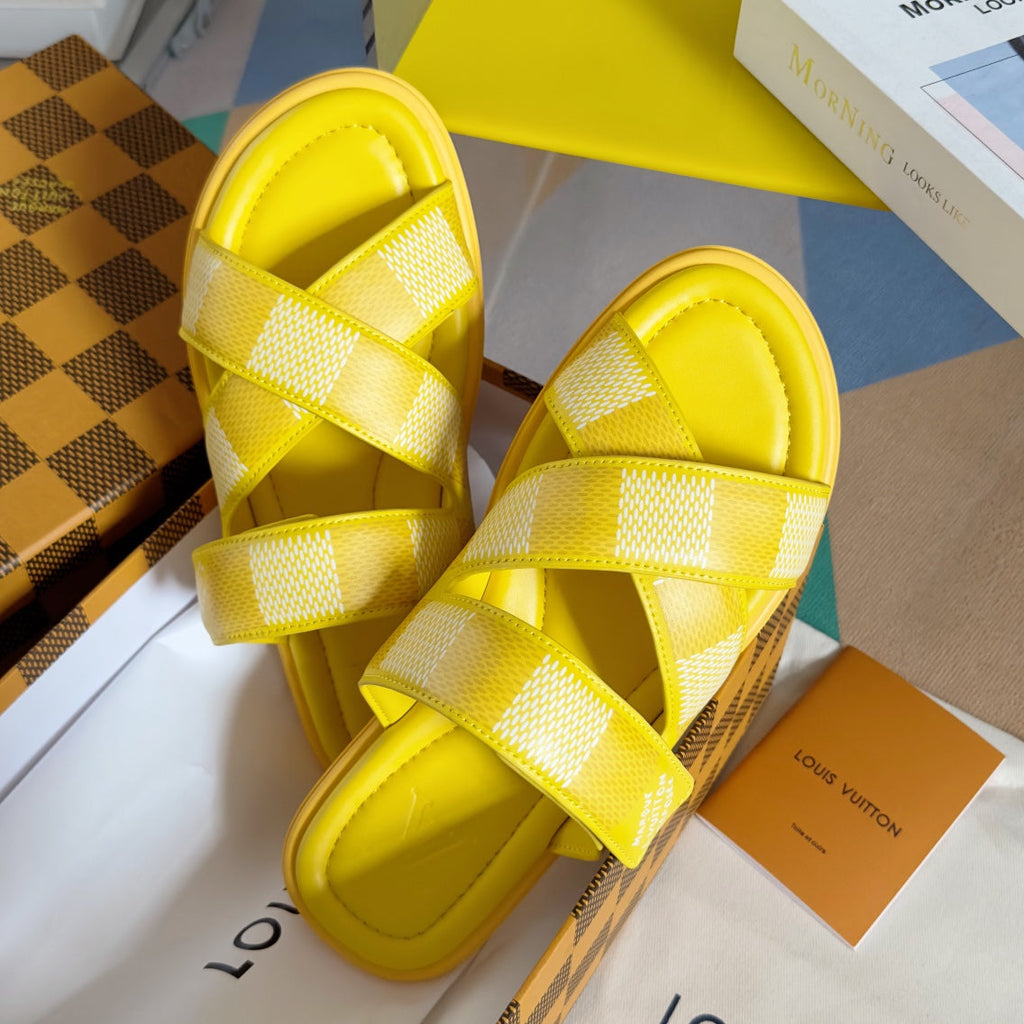 LV VENICE MULE SLIDE SANDALS MONOGRAM LEMON YELLOW