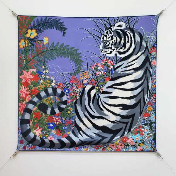 HM Tiger in Full Bloom 90 CM Light Purple Colorful  Cashmere and Silk 293066