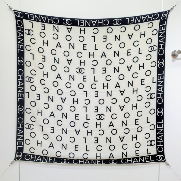CC 25  Scarf 140CM White Black Cashmere 293085