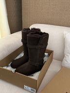 UGG Platform Foldable Tall Boots Dark Brown Suede Shearing