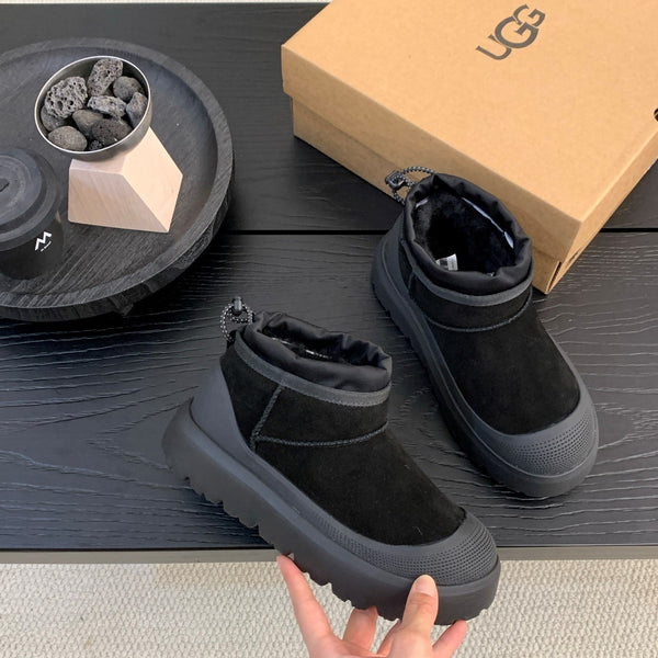 UGG Ultra Mini Ankle Boots Black Suede Rubber 512899