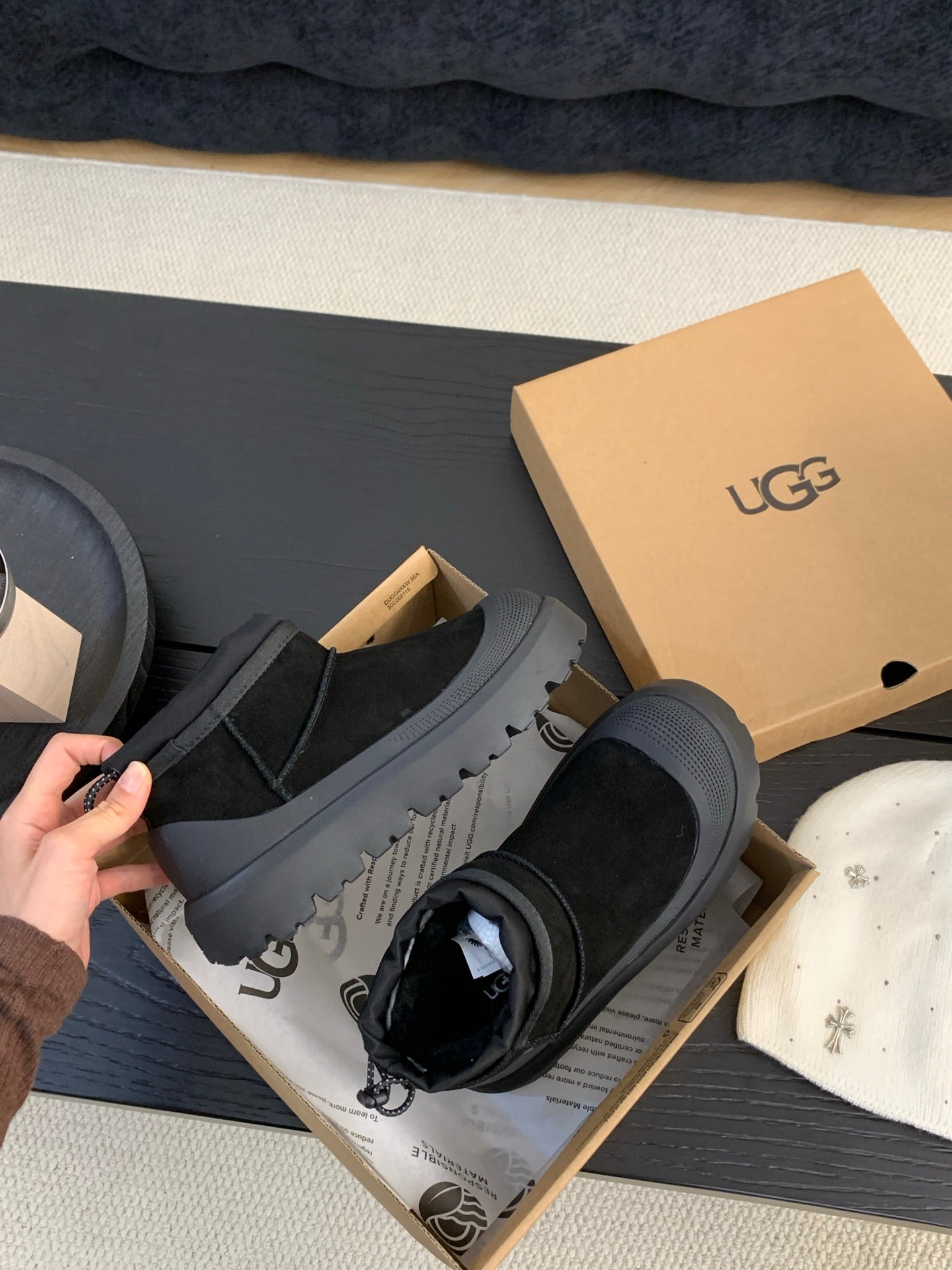 UGG Ultra Mini Ankle Boots Black Suede Rubber 512899