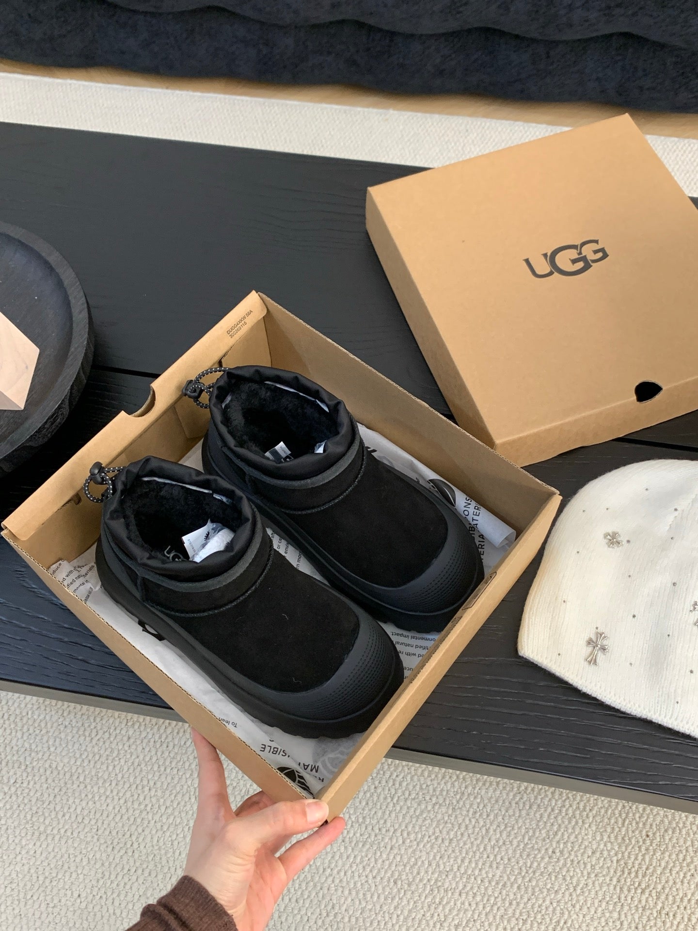 UGG Ultra Mini Ankle Boots Black Suede Rubber 512899