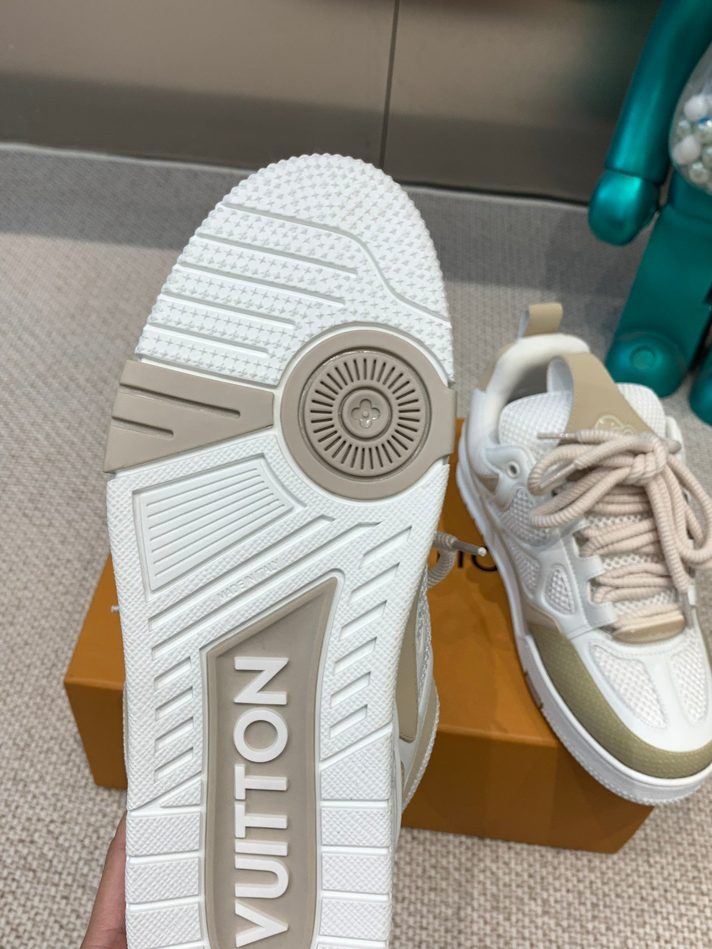 LV Skate Sneaker White Mix Beige Mesh Fabric