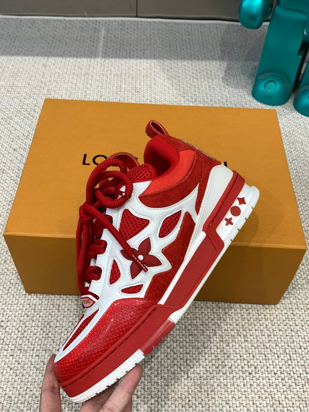 LV Skate Sneaker White Mix Red Cowhide