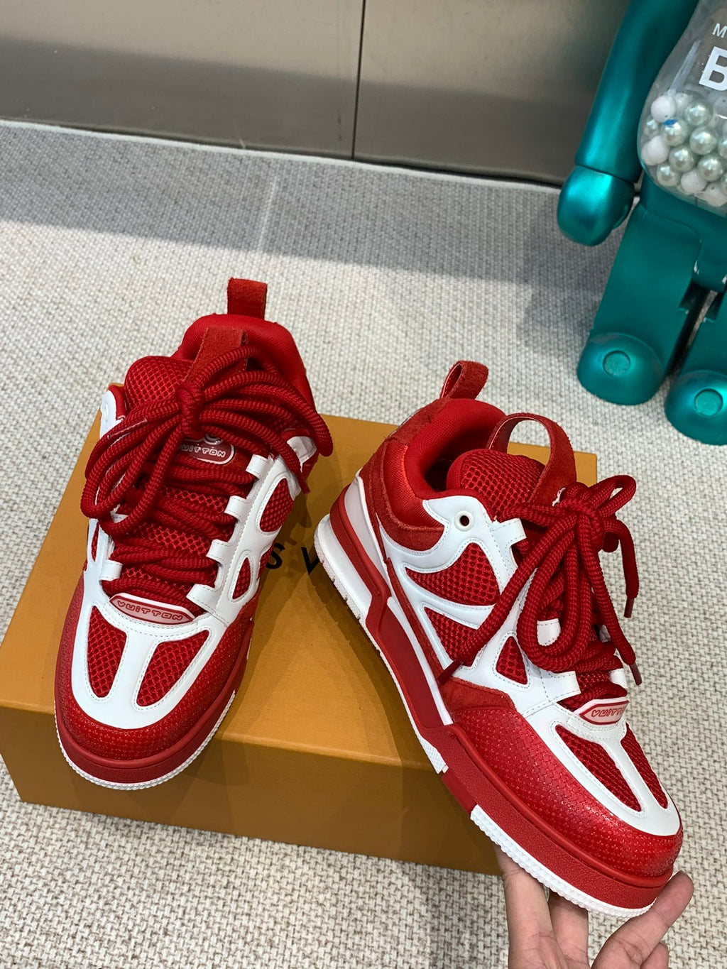 LV Skate Sneaker White Mix Red Cowhide