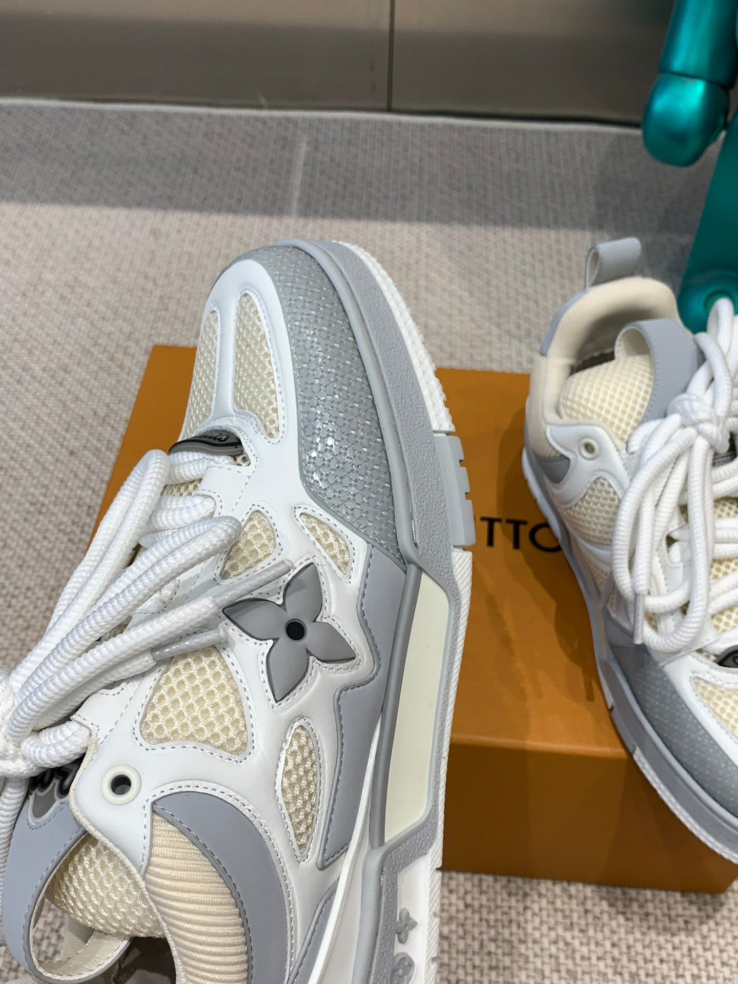 LV Skate Sneaker Gray Mix White Beige Cowhide