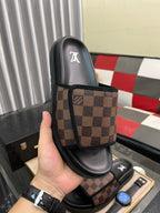 MIAMI MULE IN CINNAMON BROWN DAMIER JACQUARD