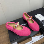 CC MARY JANES DARK PINK WOOL TWEED AND FABRIC