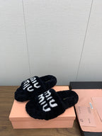 Miu slippers Black With White Text Pure Wool