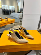 ALLURE HIGH 4.5 CM SLINGBACK IN SAND BROWN MIX BLACK CALFSKIN