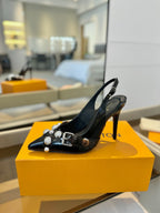 HIGH HEELS 95 MM IN BLACK PATENT CALFSKIN WITH CRYSTALS