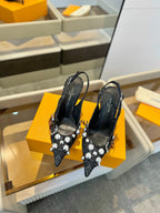 HIGH HEELS 95 MM IN BLACK MONOGRAM DENIM WITH CRYSTALS