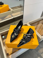 HIGH PUMP 5 CM TRIPLE-STRAP IN BLACK PATENT CALFSKIN