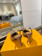 HIGH HEEL 75 MM SLINGBACK IN BRONZE BROWN CALFSKIN WITH CRYSTAL