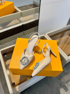 HIGH HEEL 75 MM SLINGBACK IN NUDE BEIGE CALFSKIN WITH CRYSTAL