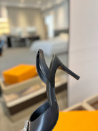 HIGH HEEL 75 MM SLINGBACK IN BLACK CALFSKIN WITH CRYSTAL