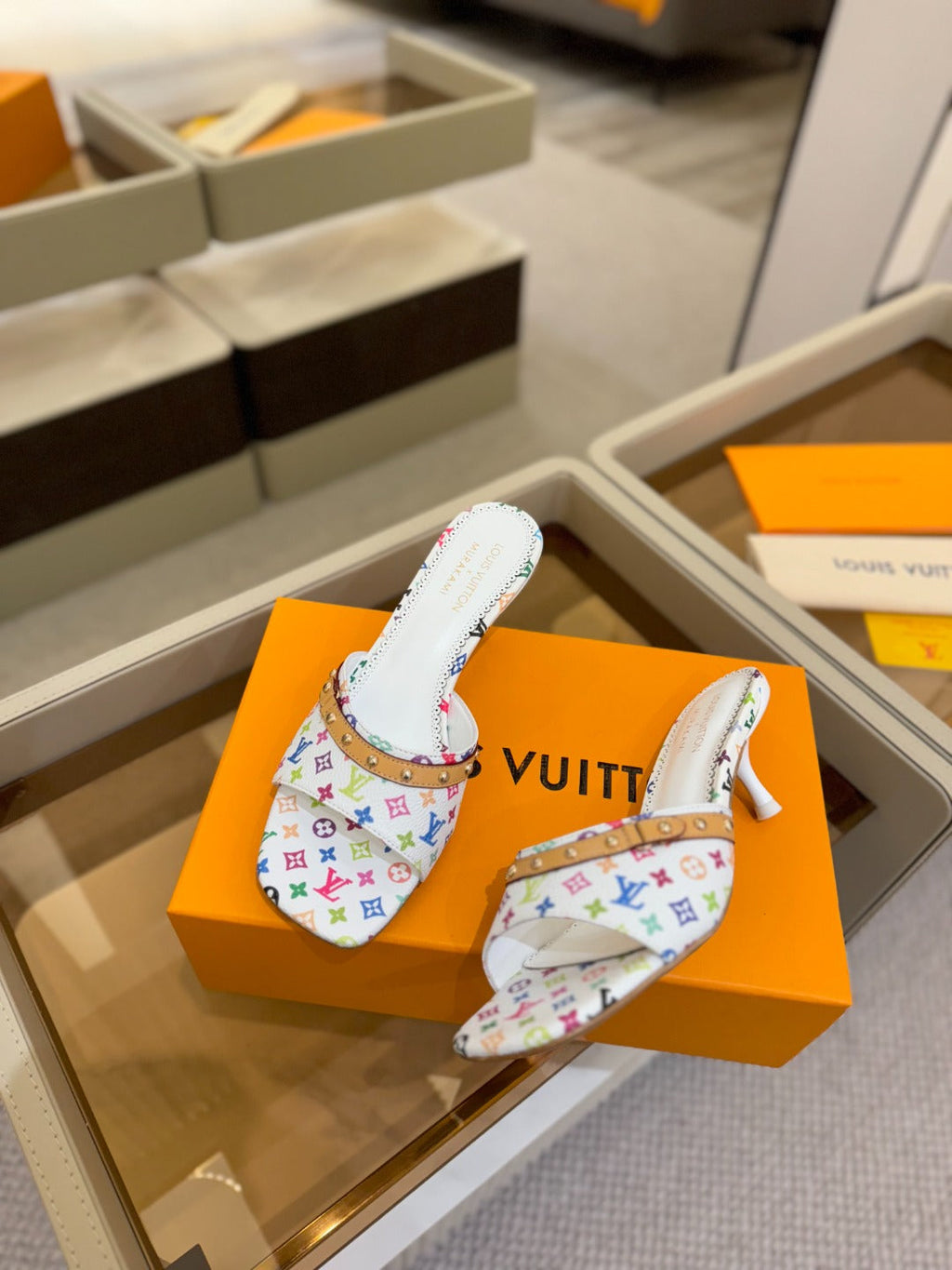 LV x TM 6AM Mule 4cm White and Multicolored Monogram coated canvas 241211