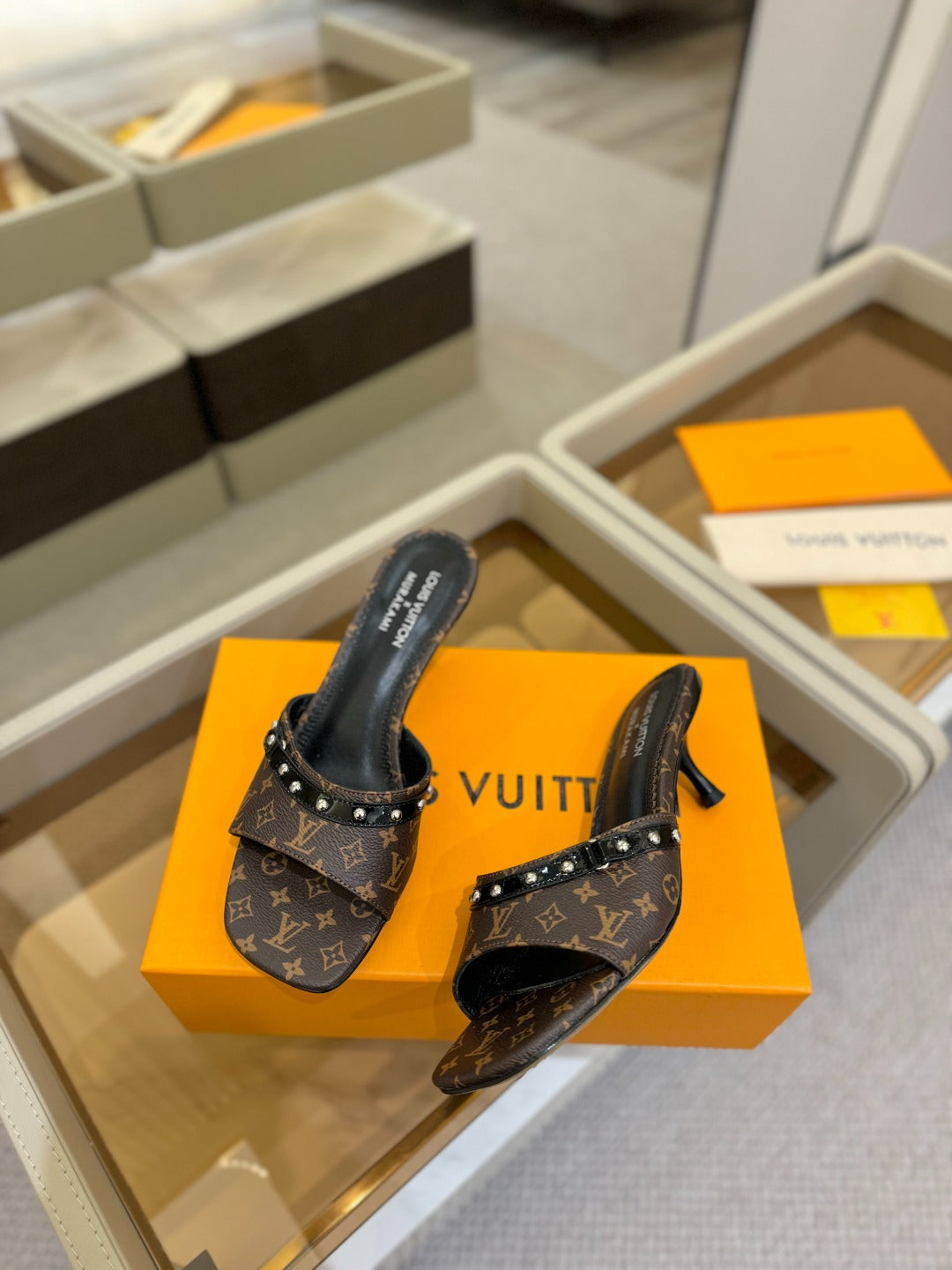 LV x TM 6AM Mule 4cm Brown Monogram coated canvas 241212