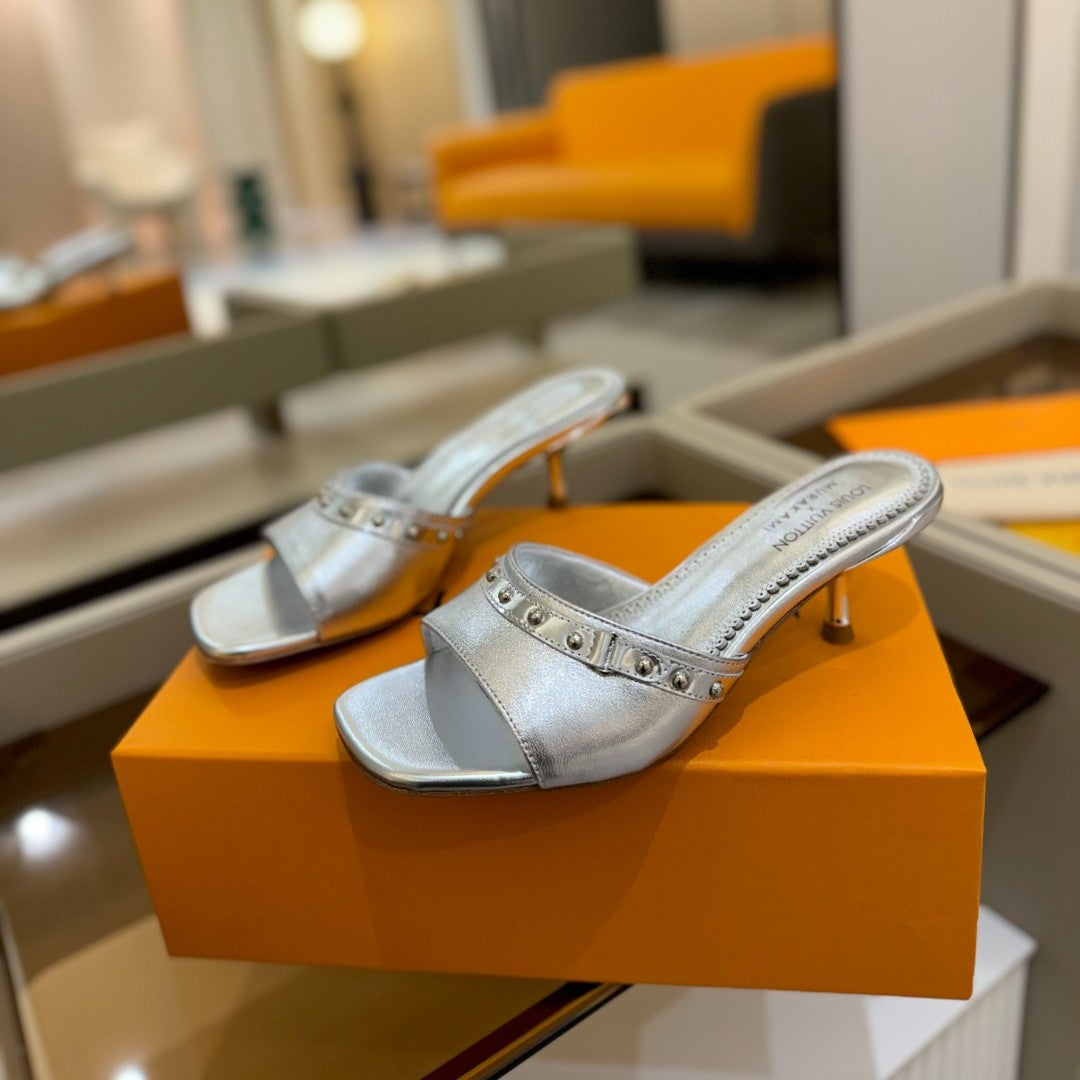 LV x TM 6AM Mule 4cm Silver Metallic Sheepskin 241218