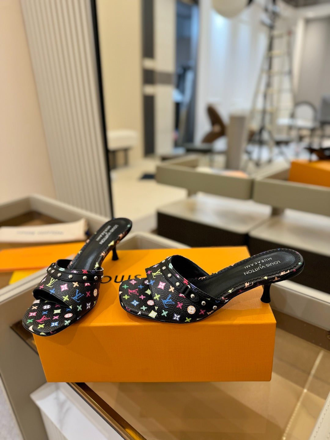 LV x TM 6AM Mule 4cm Black and Multicolored Monogram coated canvas 241213