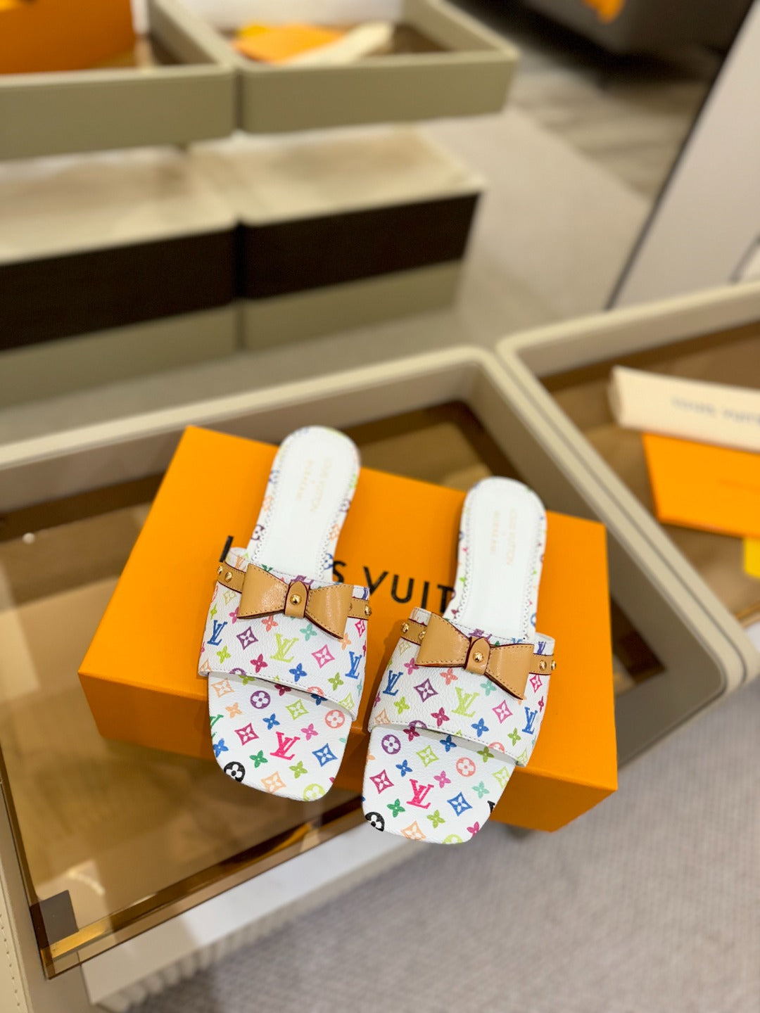 LV x TM 6AM Flat Mule White and Multicolored Monogram coated canvas 241225