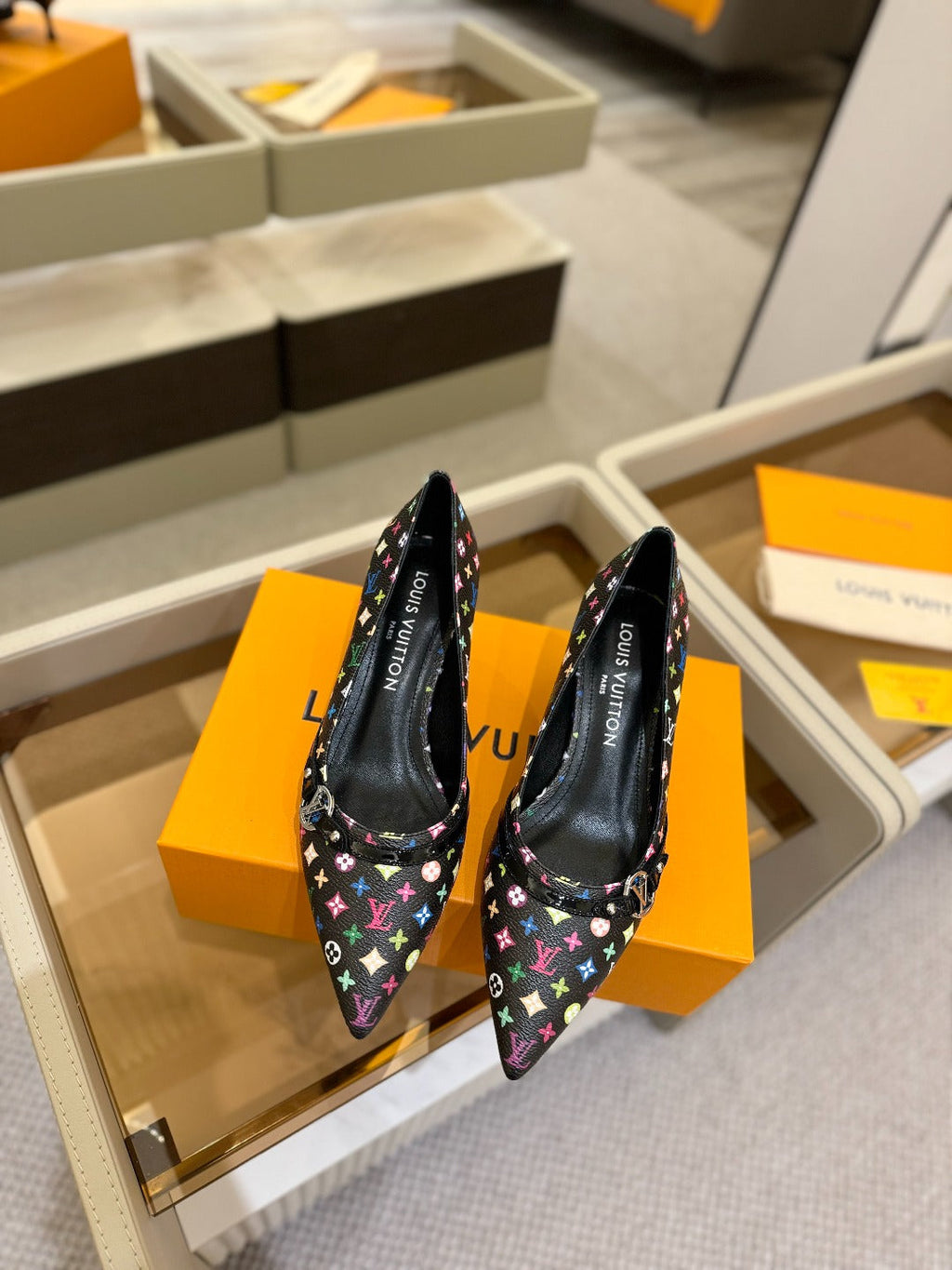 6AM 4cm Black Monogram Canvas and Patent Leather Pumps 241194