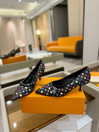 6AM 4cm Black Monogram Canvas and Patent Leather Pumps 241194