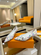 6AM 4cm White Monogram Canvas and Patent Leather Pumps 241193