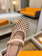 Romy Flat Ballerina Peach Perforated Patent Calf Leather 241230