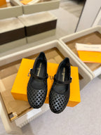 Romy Flat Ballerina Black Perforated Patent Calf Leather 241231