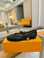 Romy Flat Ballerina Black Perforated Patent Calf Leather 241231
