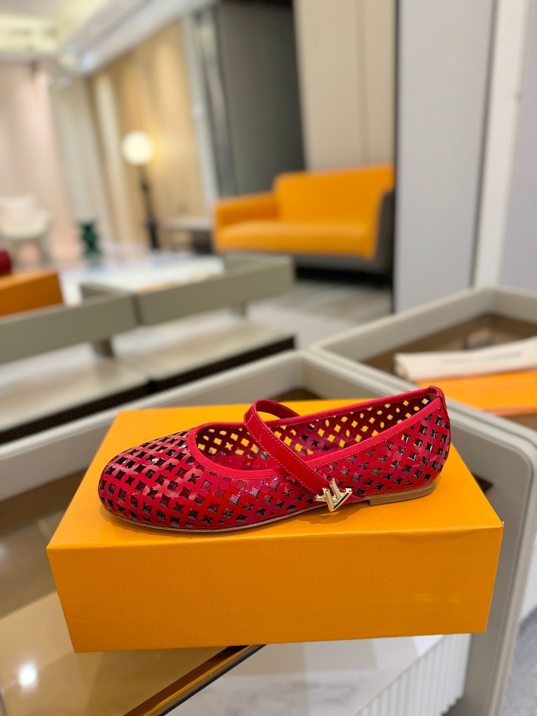 Romy Flat Ballerina Red Perforated Patent Calf Leather 241232