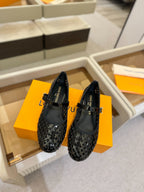 Romy Flat Ballerina Black Perforated Patent Calf Leather 241233