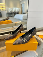 6AM 5.5cm Brown Monogram Canvas and Patent Leather Pumps 241203