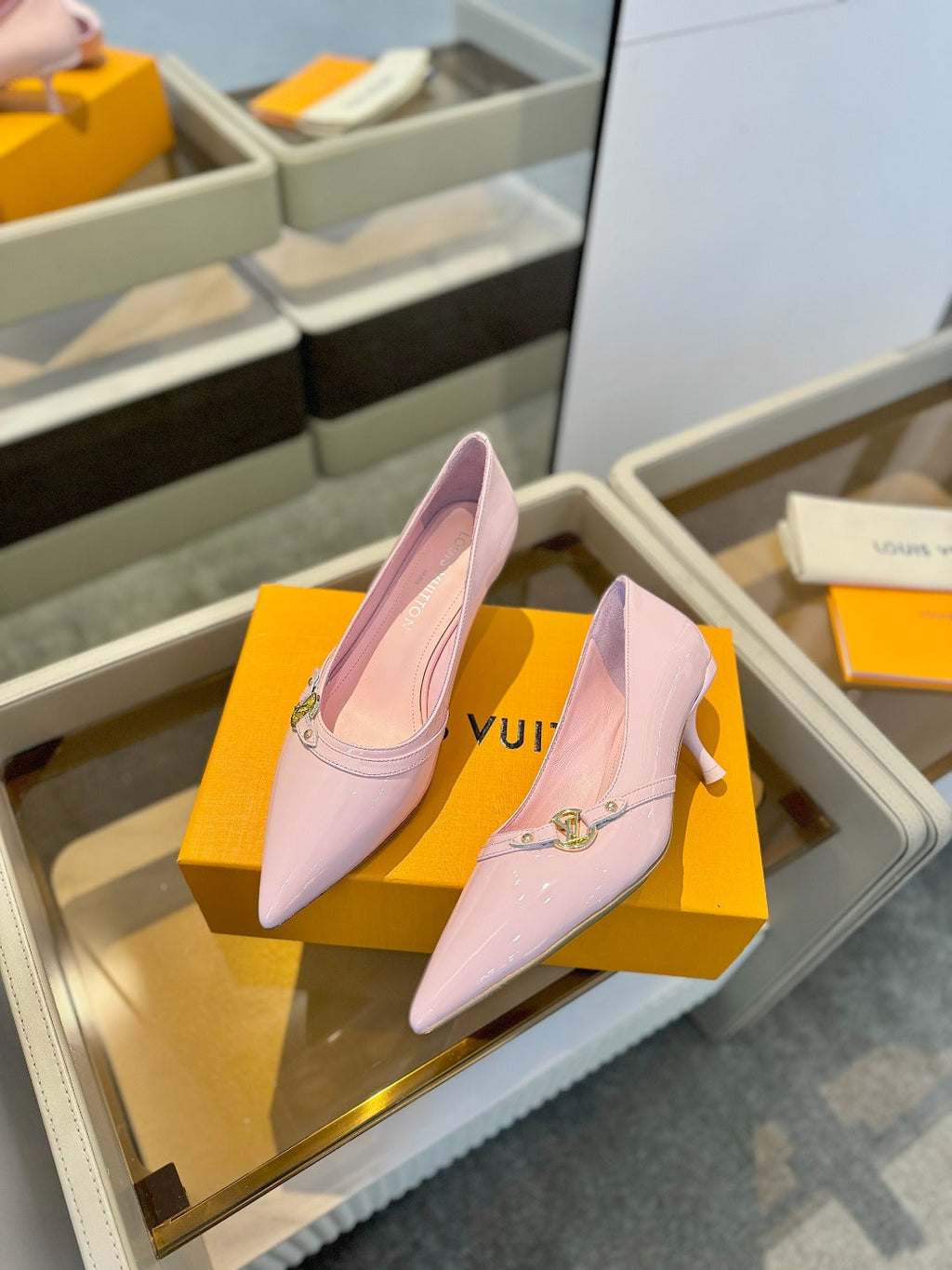 6AM 5.5cm Pink Patent Leather Pumps 241208