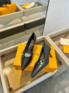 6AM 5.5cm Black Leather Pumps 241210