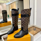 LV 25 Metal Buckle Riding Boots Monogram Brown Cowhide 573889